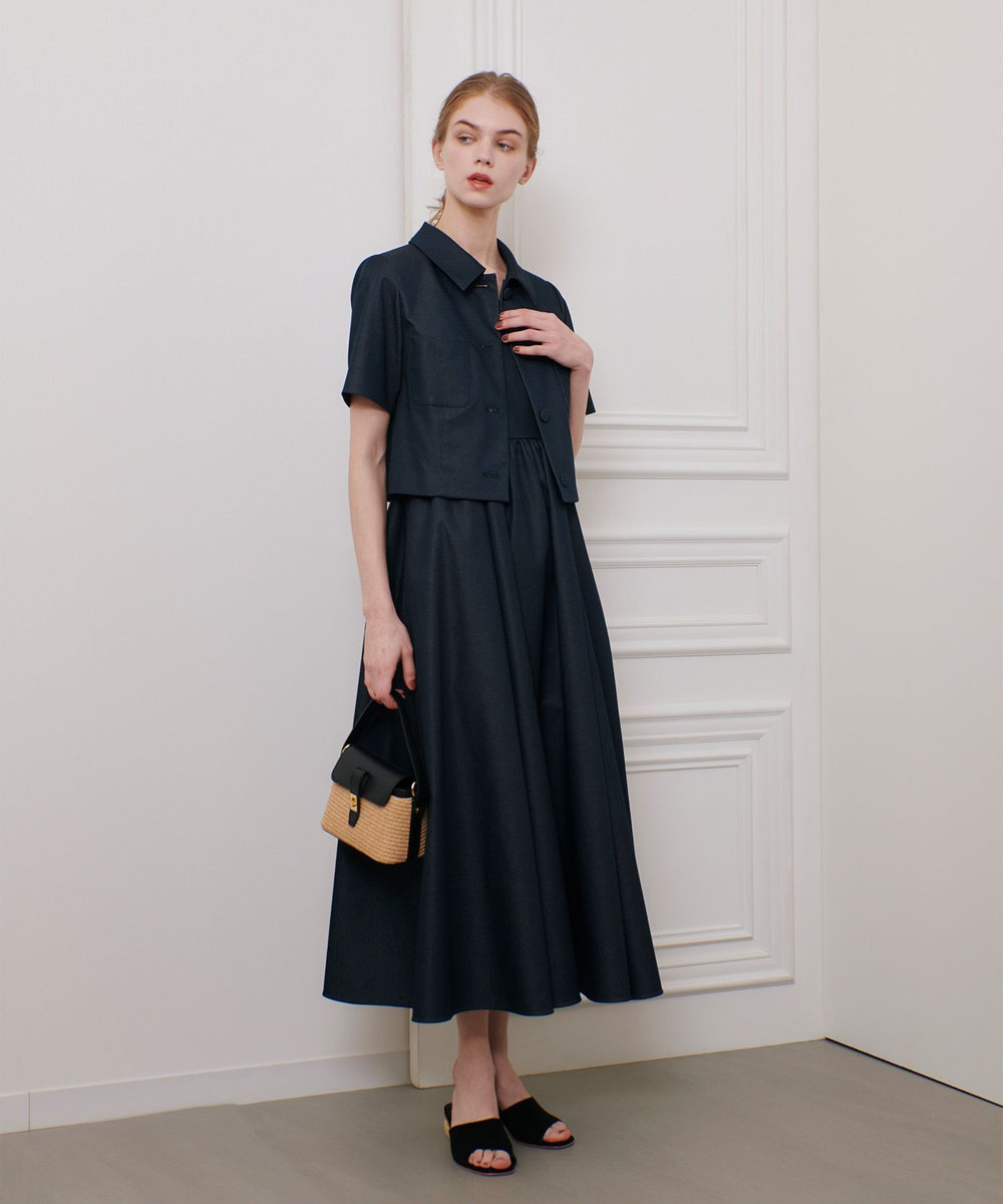 LOULOU WILLOUGHBY シャンブレーベアワンピース ネイビー (65)