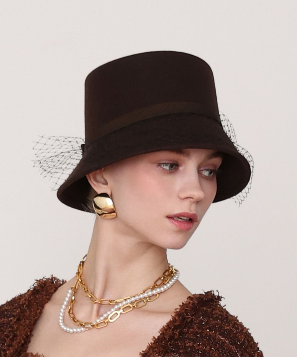 LOULOU WILLOUGHBY チュール付バケットハット ブラウン (81)