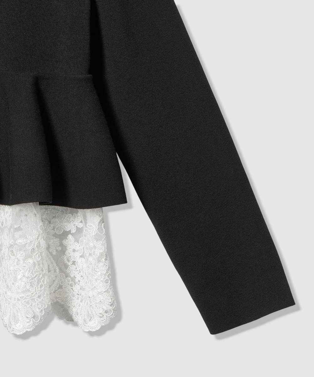 LOULOU WILLOUGHBY 【LOULOU WILLOUGHBY】レースレイヤーペプラムカーディガン ブラック (95)