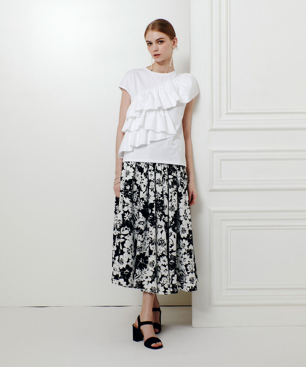 LOULOU WILLOUGHBY WEB 一部店舗限定【LOULOU WILLOUGHBY】モノトーンフラワープリントギャザースカート ブラック系 (98)