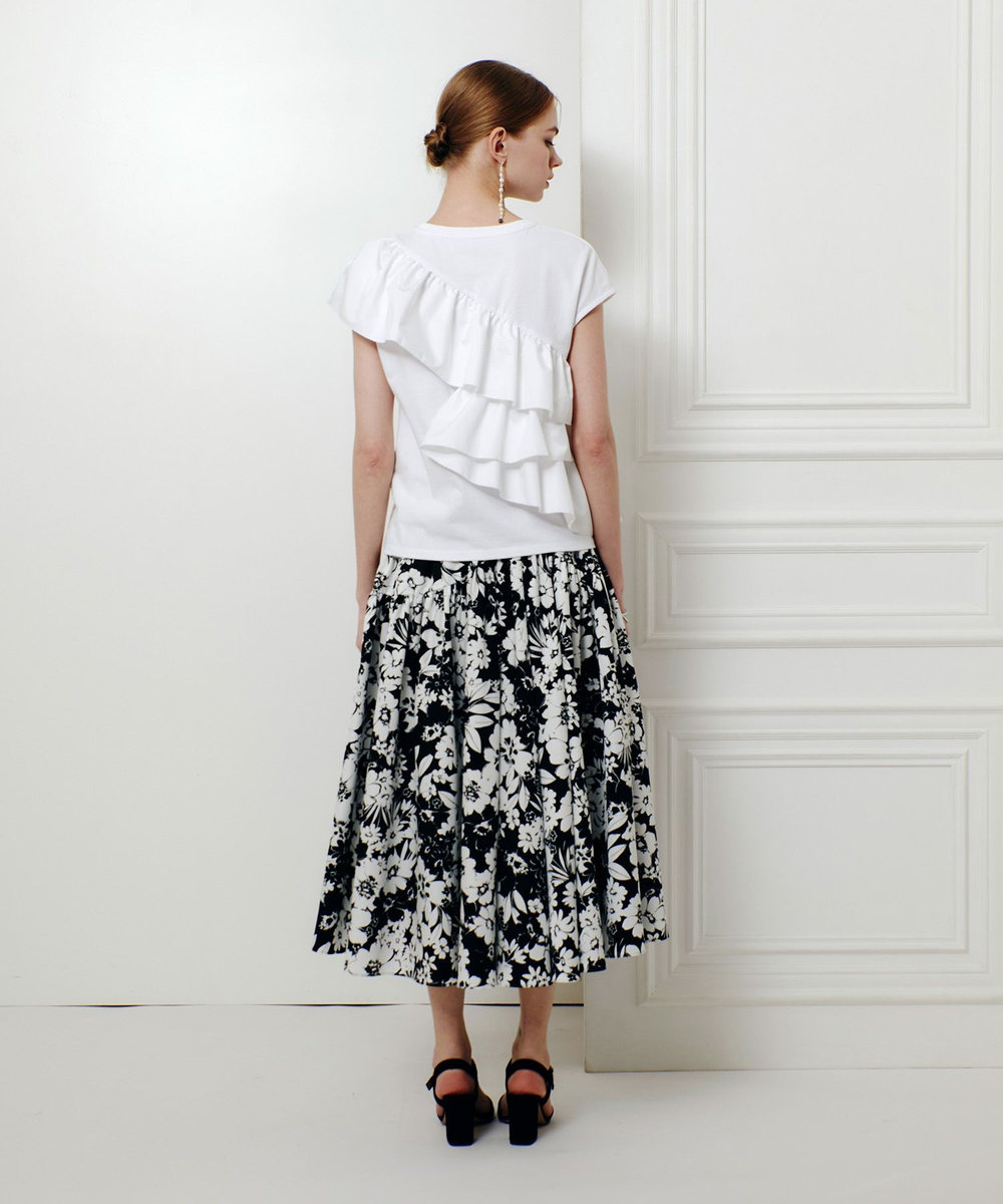 LOULOU WILLOUGHBY WEB 一部店舗限定【LOULOU WILLOUGHBY】モノトーンフラワープリントギャザースカート ブラック系 (98)