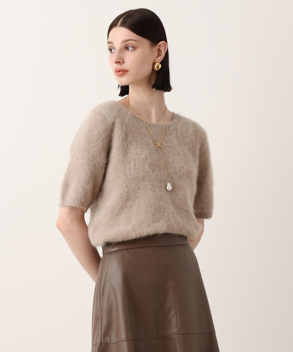 allureville WEB ルミネ別注 カシミヤブレンドファー加工半袖プルオーバー モカ (85)