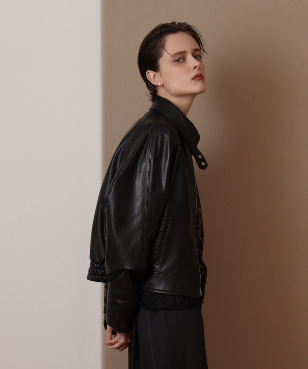 allureville ラムレザーフロントジップブルゾン ブラック (95)