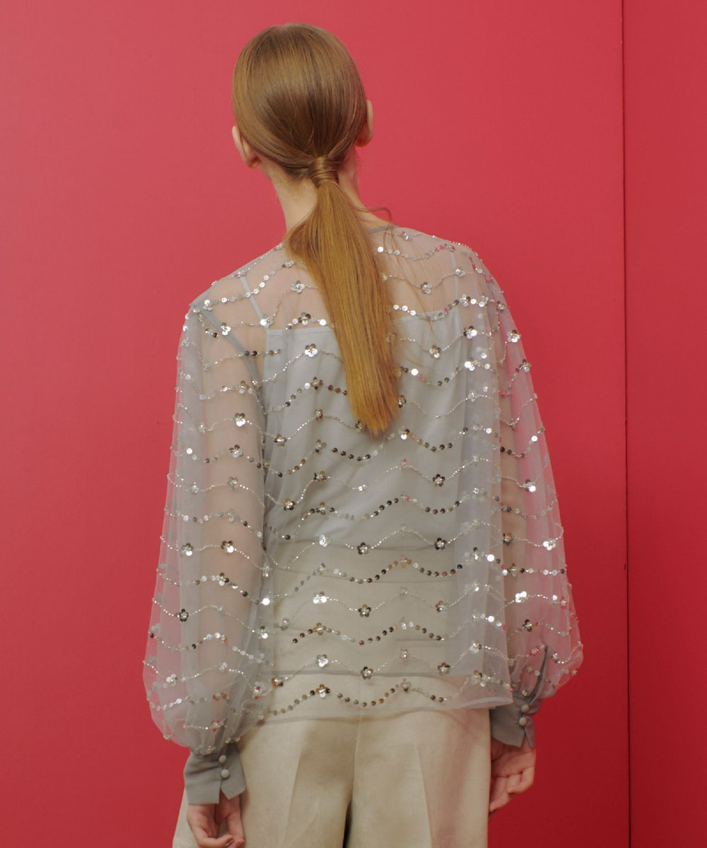 LOULOU WILLOUGHBY 【LOULOU WILLOUGHBY】スパンコールビジューブラウス シルバー (90)