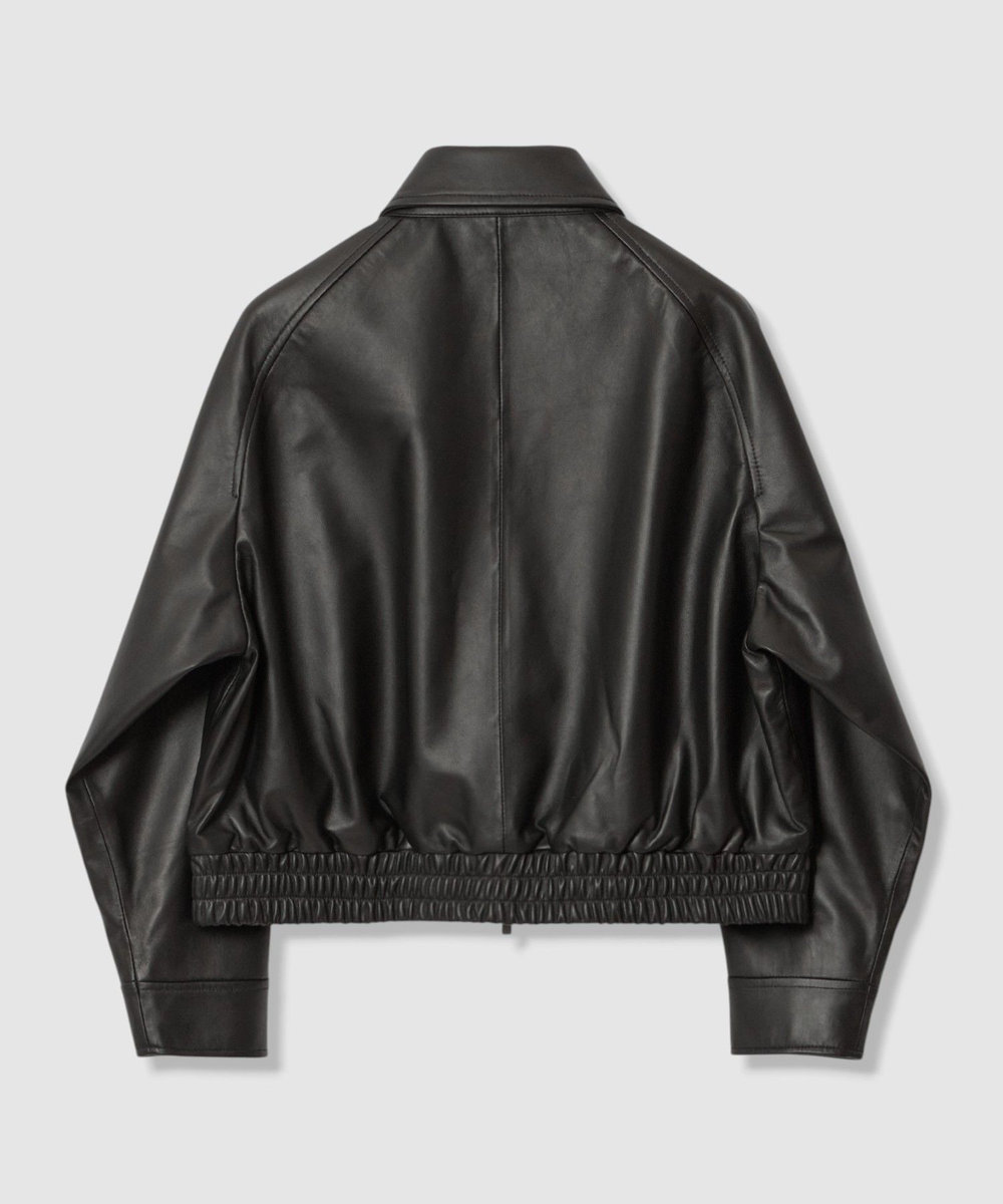 allureville ラムレザーフロントジップブルゾン ブラック (95)