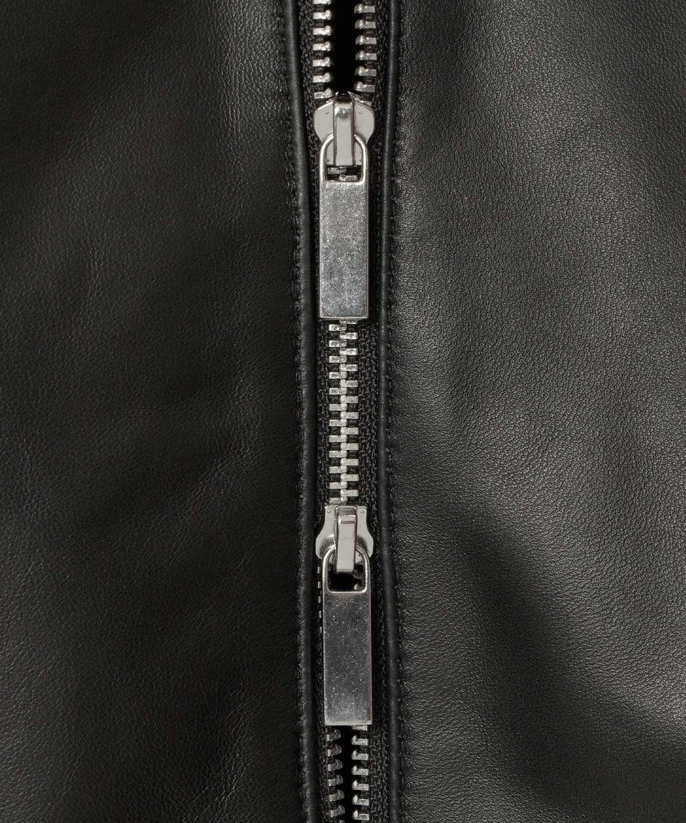 allureville ラムレザーフロントジップブルゾン ブラック (95)