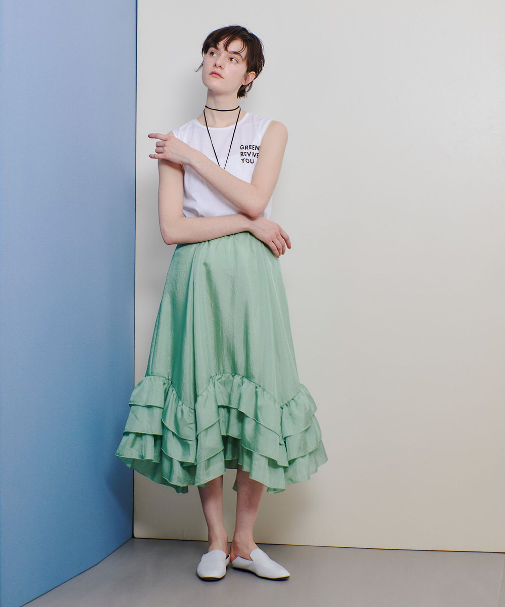 allureville イレギュラーヘムフリルティアードスカート ミントグリーン (73)