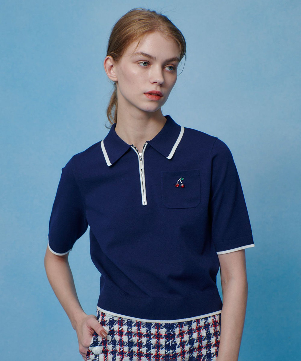 LOULOU WILLOUGHBY 【LOULOU WILLOUGHBY】CHERRY ビジューポロ ネイビー (65)
