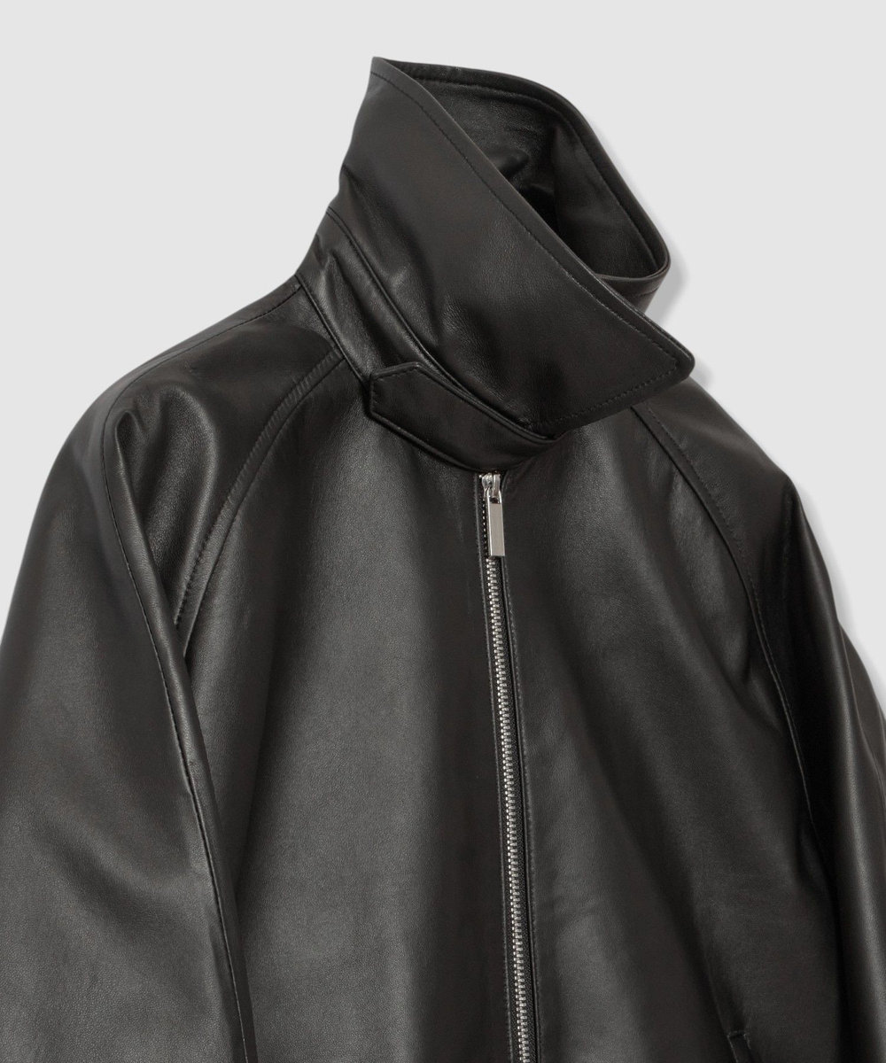 allureville ラムレザーフロントジップブルゾン ブラック (95)
