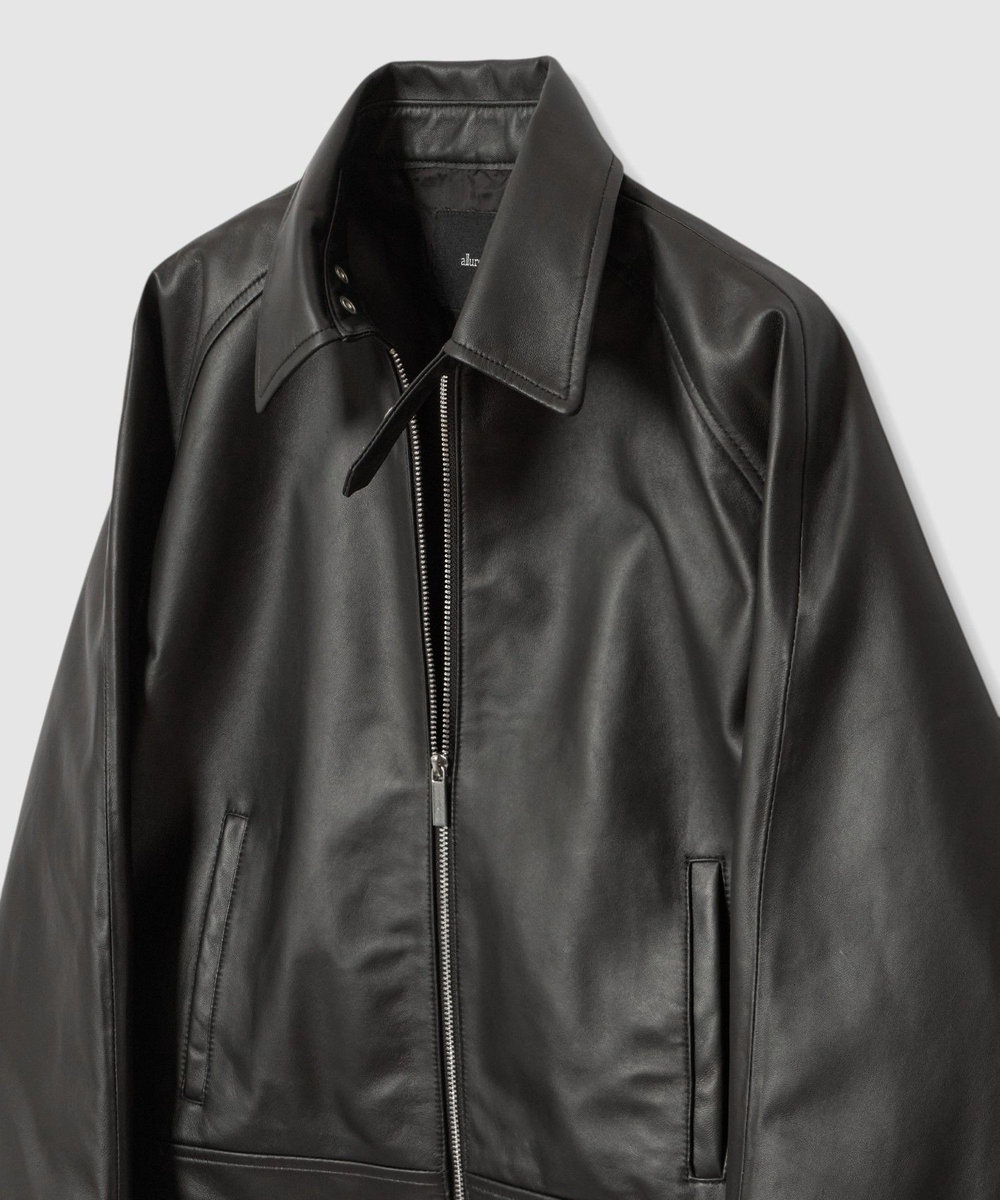 allureville ラムレザーフロントジップブルゾン ブラック (95)