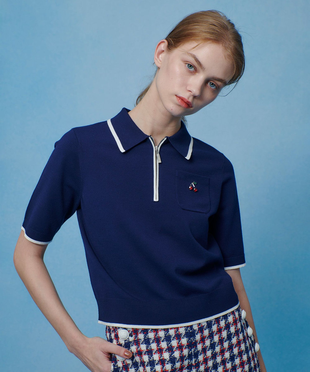 LOULOU WILLOUGHBY 【LOULOU WILLOUGHBY】CHERRY ビジューポロ ネイビー (65)