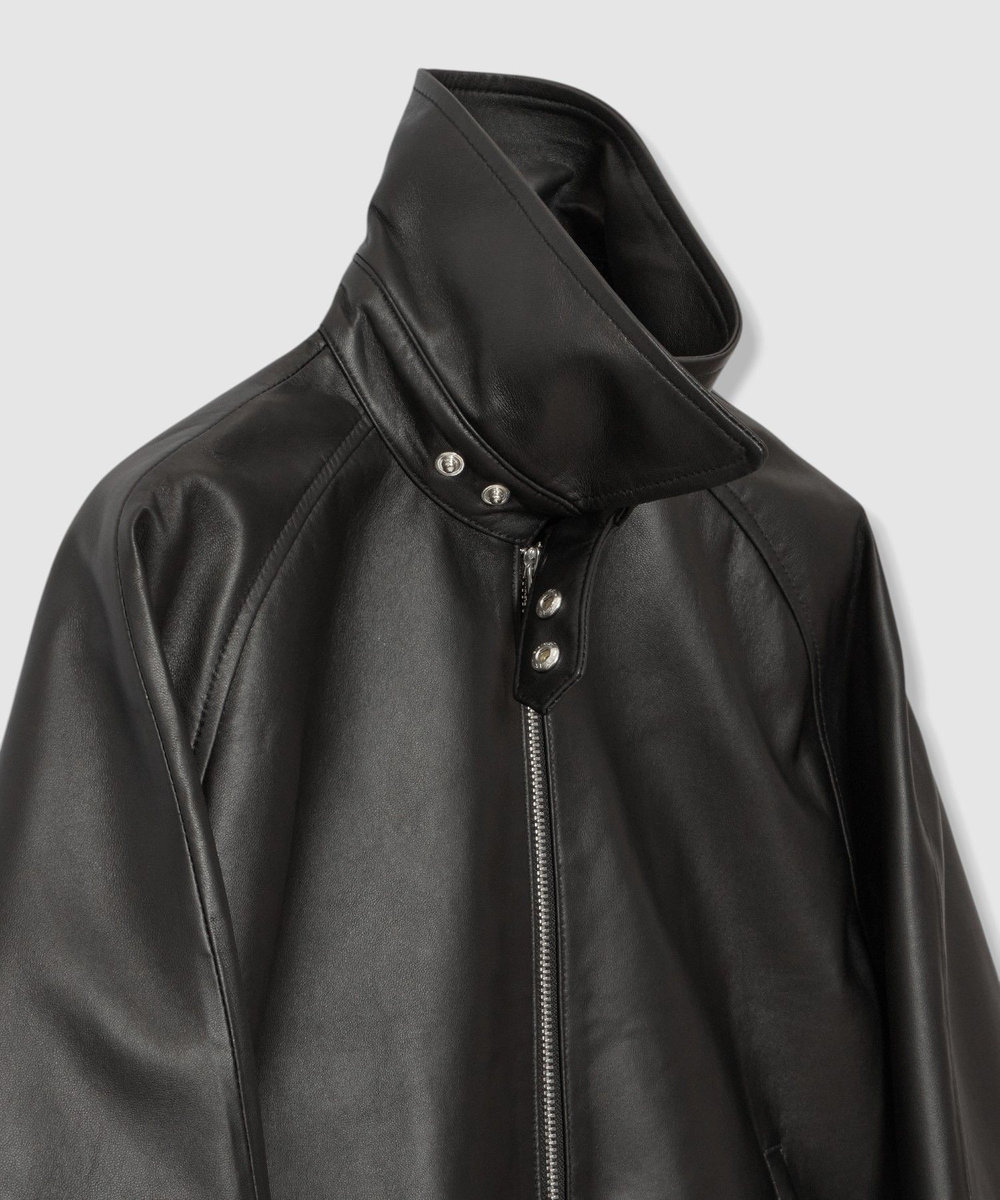 allureville ラムレザーフロントジップブルゾン ブラック (95)