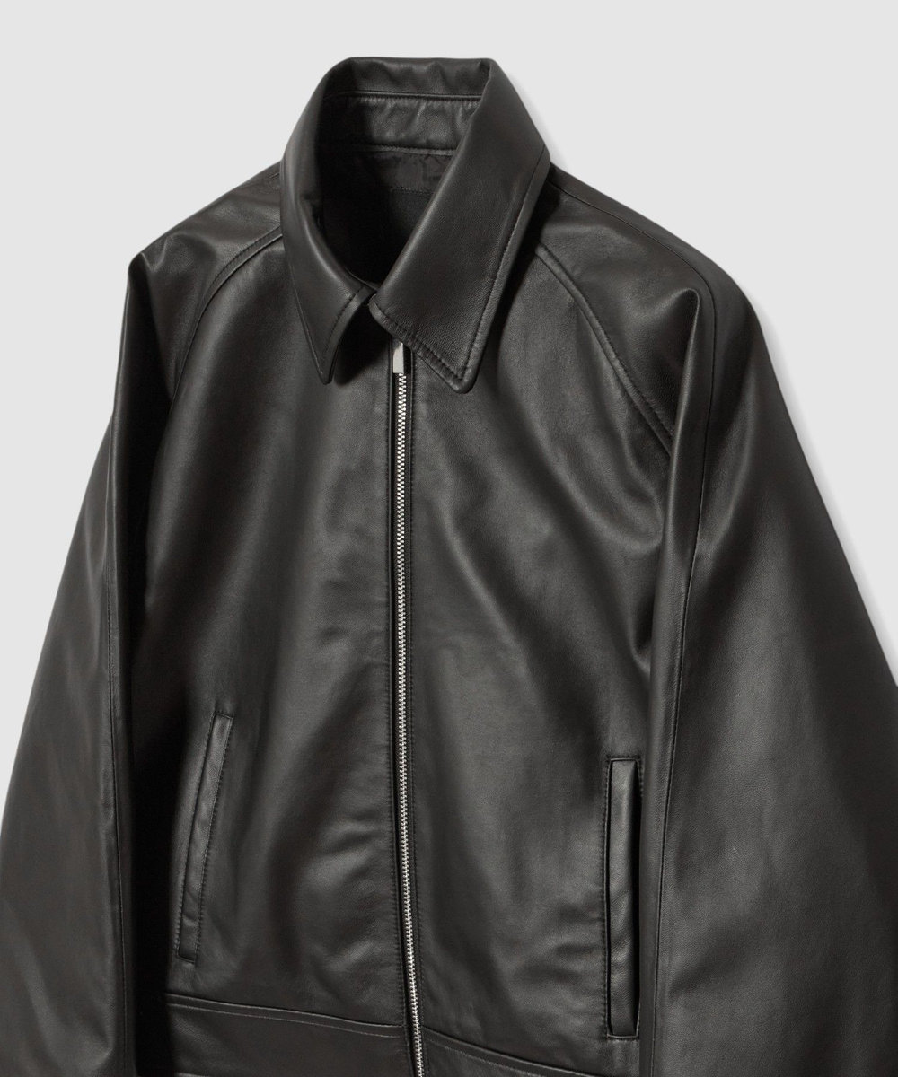 allureville ラムレザーフロントジップブルゾン ブラック (95)