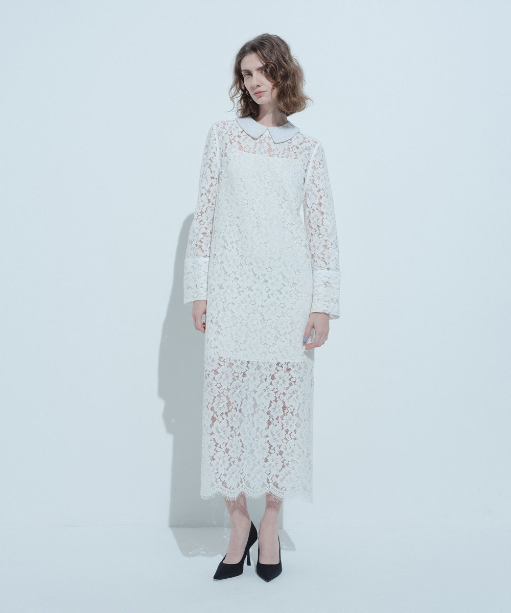 LOULOU WILLOUGHBY 【LOULOU WILLOUGHBY】パールネックレースワンピース オフホワイト (02)