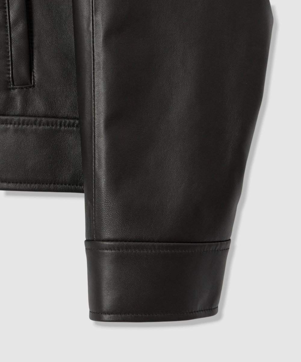 allureville ラムレザーフロントジップブルゾン ブラック (95)