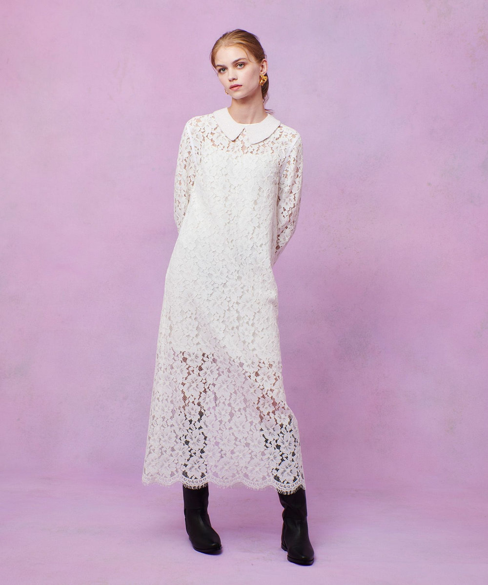 LOULOU WILLOUGHBY 【LOULOU WILLOUGHBY】パールネックレースワンピース オフホワイト (02)