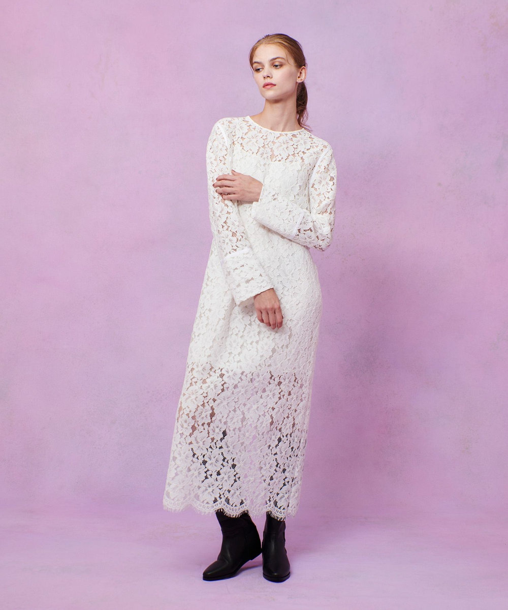 LOULOU WILLOUGHBY 【LOULOU WILLOUGHBY】パールネックレースワンピース オフホワイト (02)