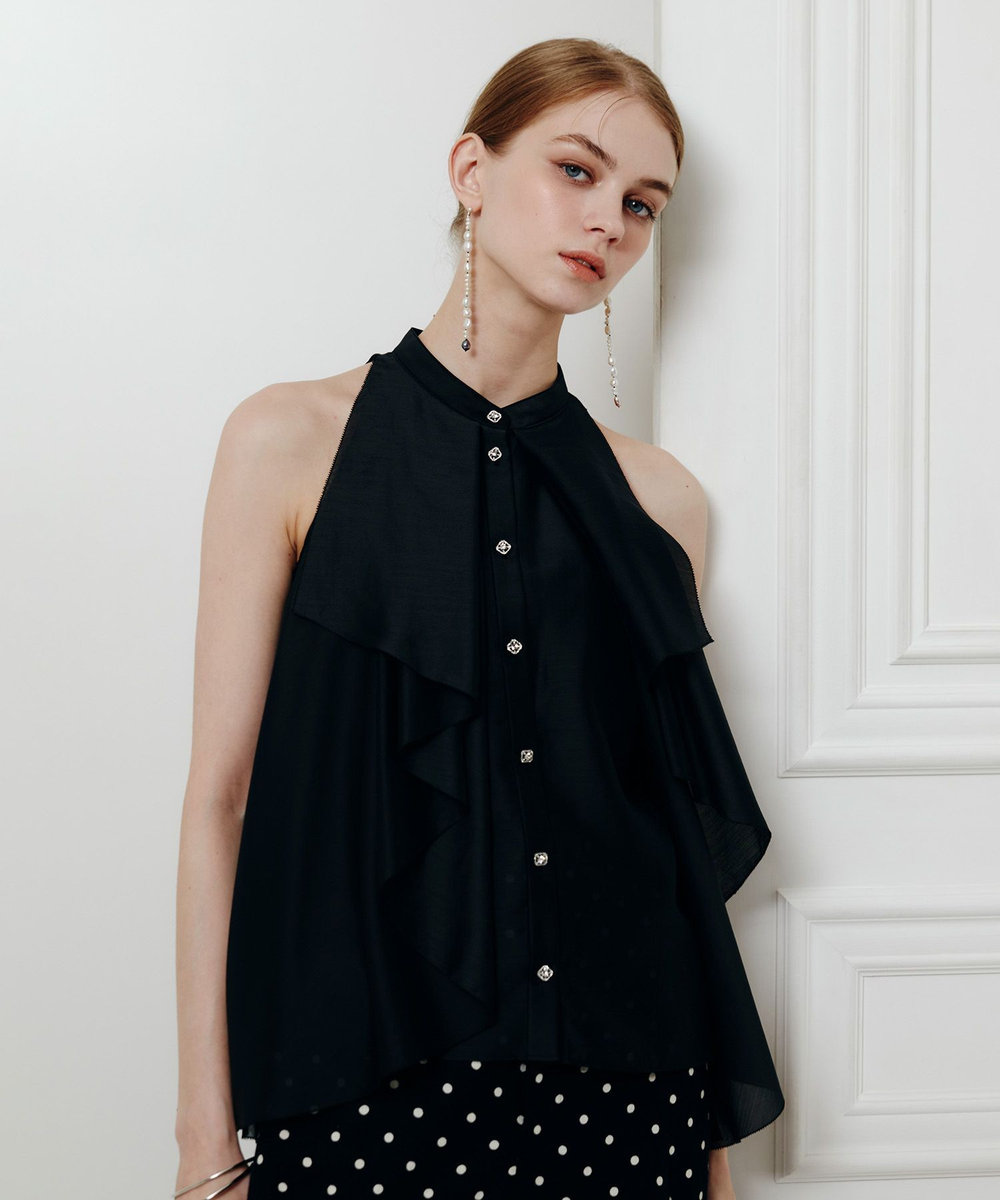 LOULOU WILLOUGHBY 【LOULOU WILLOUGHBY】ラッフルレイヤーアメスリブラウス ブラック (95)