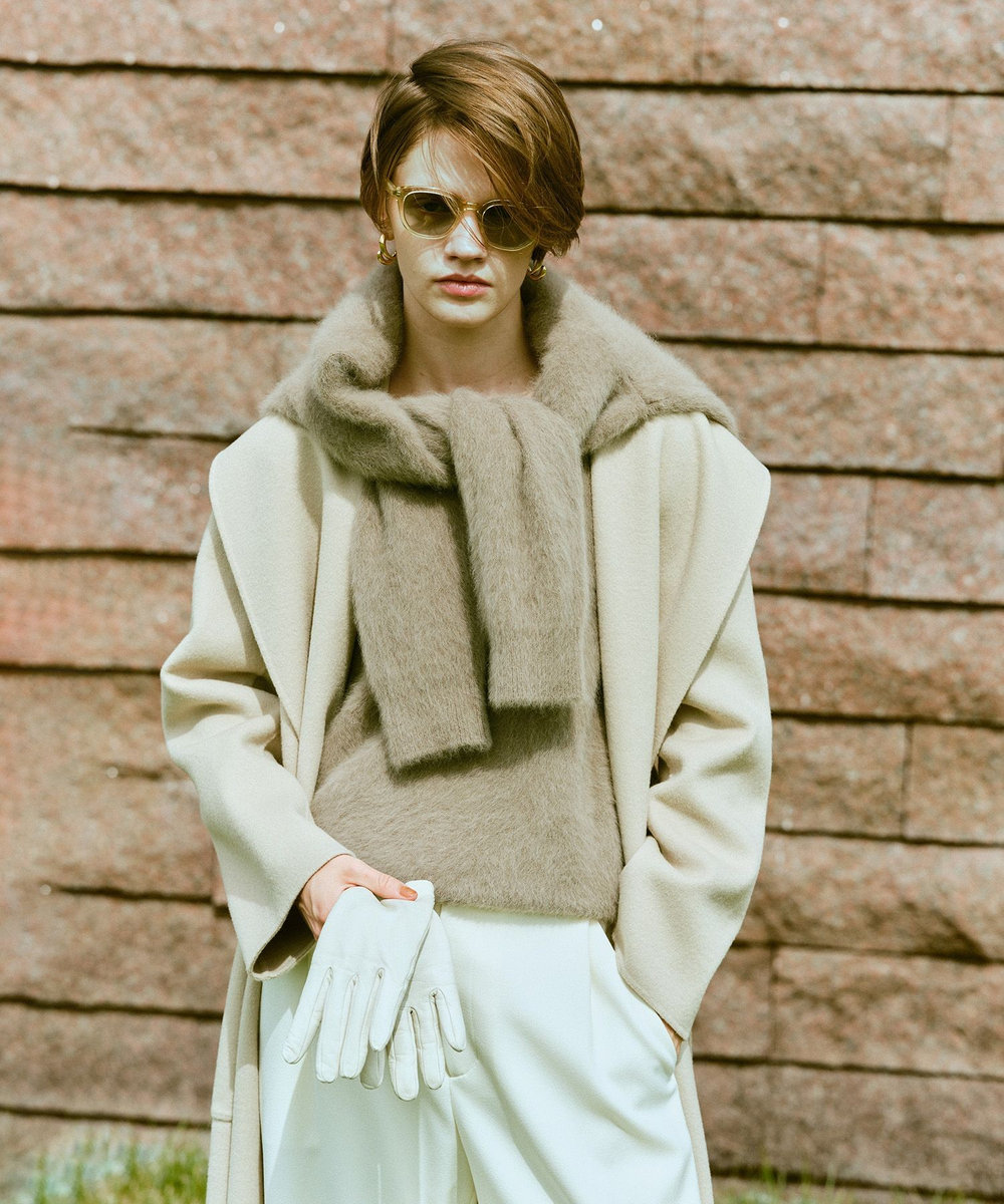 allureville カシミヤ混リバーショールコート ベージュ (11)