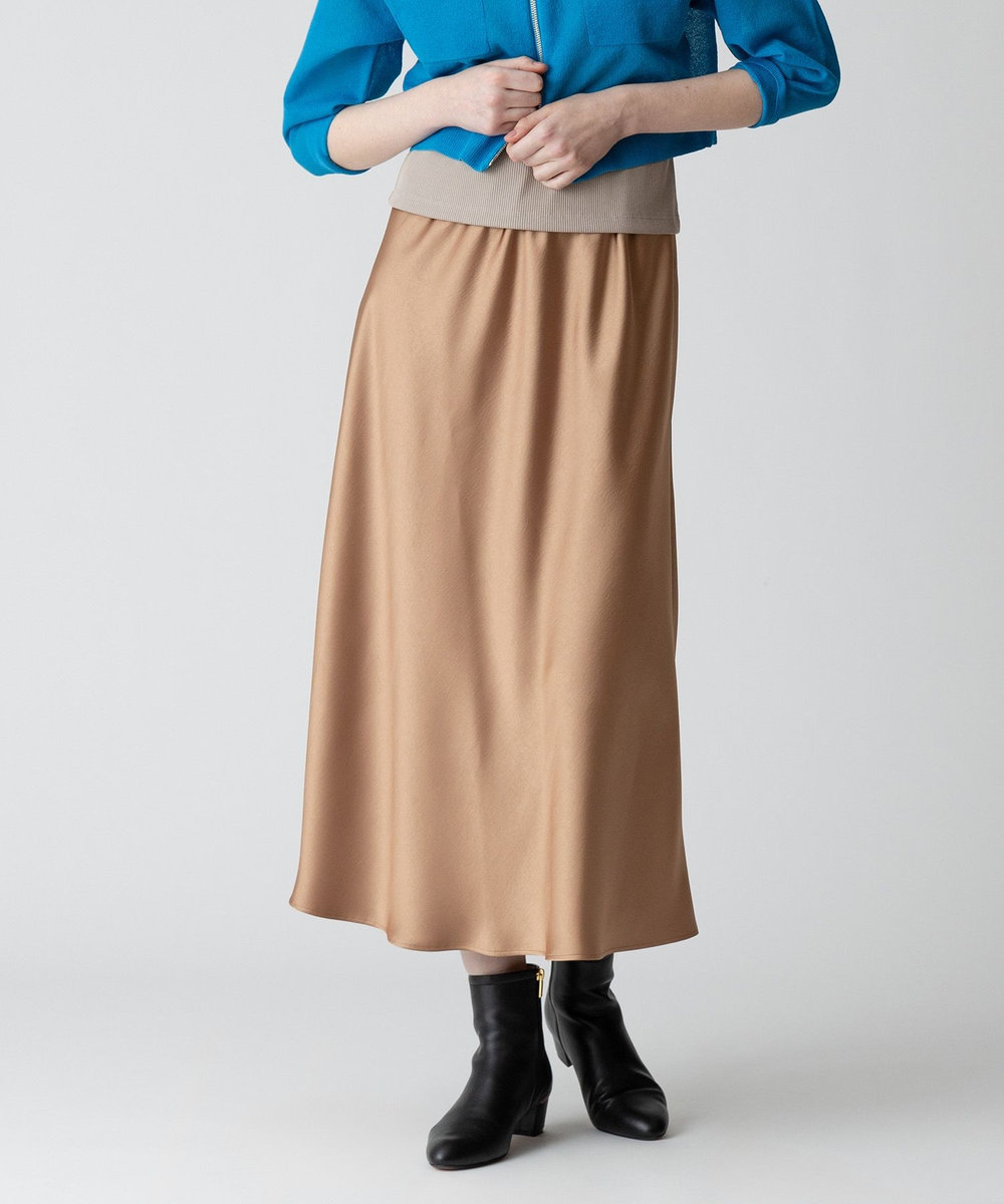 allureville サテンバイヤスナロースカート キャメル (84)