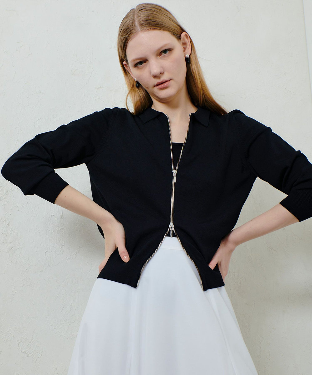 allureville 布帛コンビニットブルゾン ブラック (95)