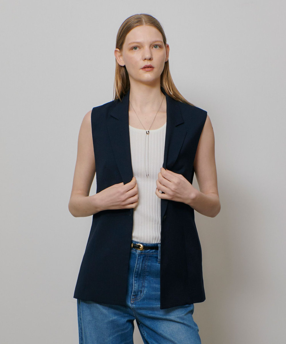 allureville 麻調カルゼサイドオープンジレ ネイビー (65)