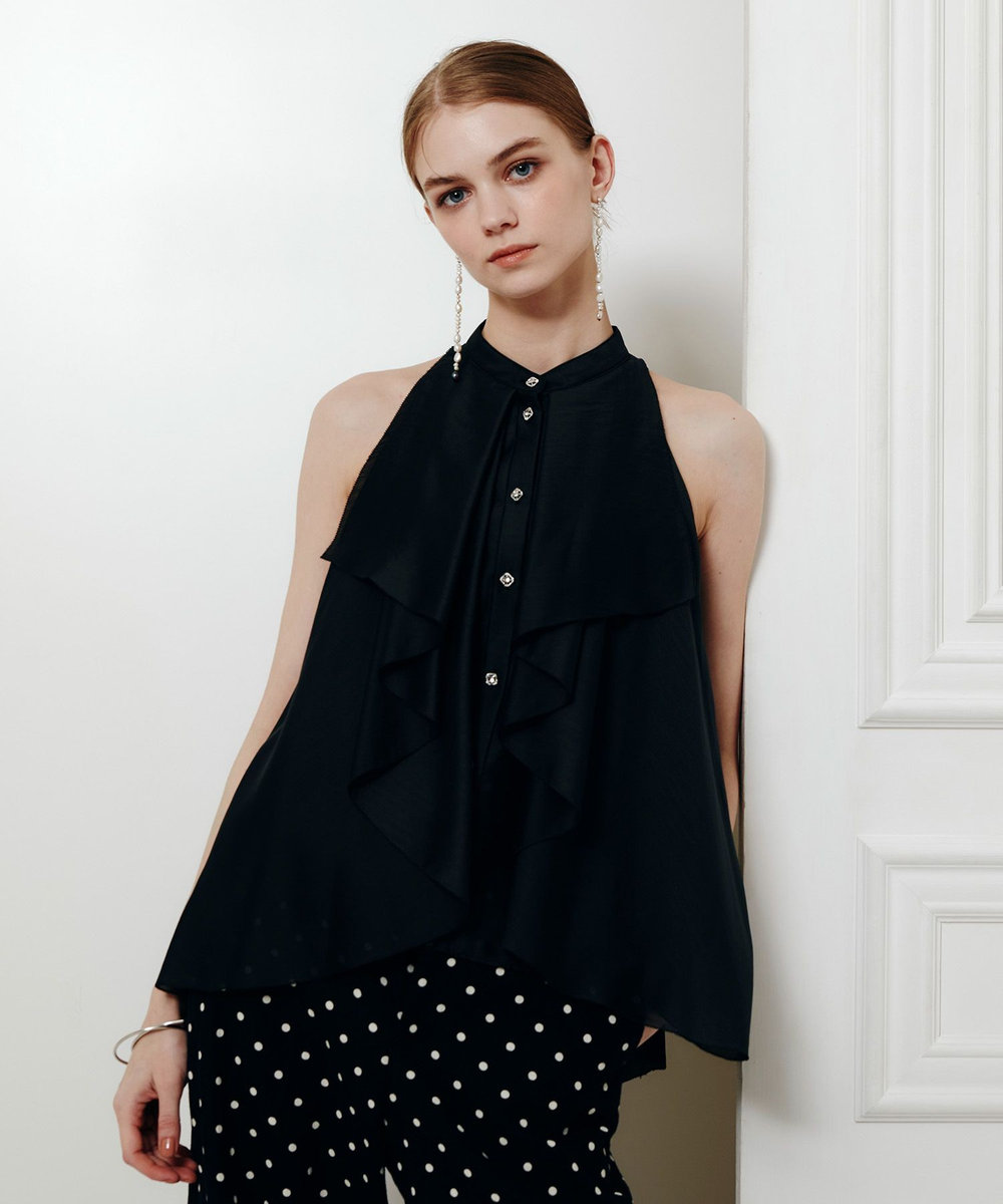 LOULOU WILLOUGHBY 【LOULOU WILLOUGHBY】ラッフルレイヤーアメスリブラウス ブラック (95)