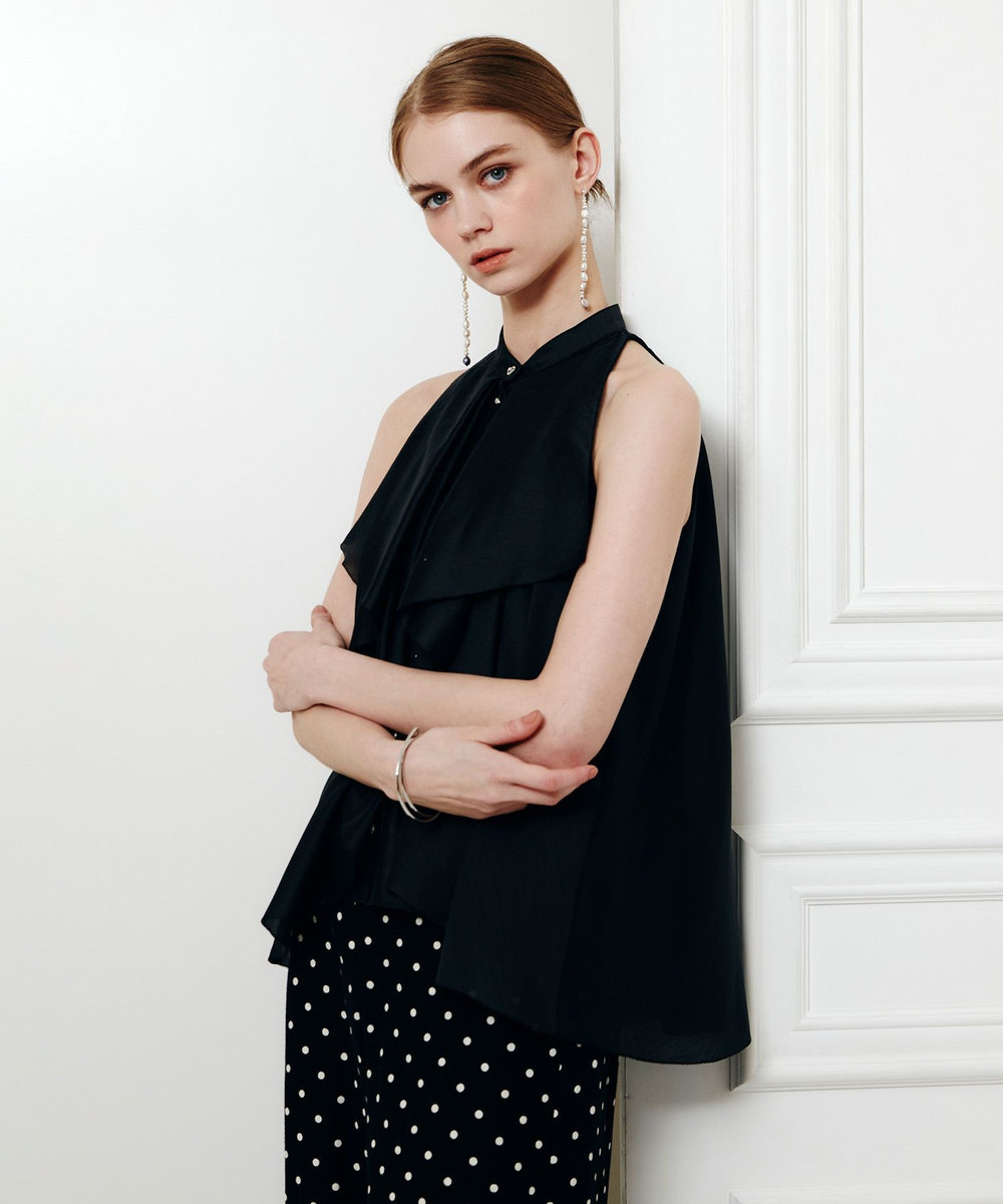 LOULOU WILLOUGHBY 【LOULOU WILLOUGHBY】ラッフルレイヤーアメスリブラウス ブラック (95)