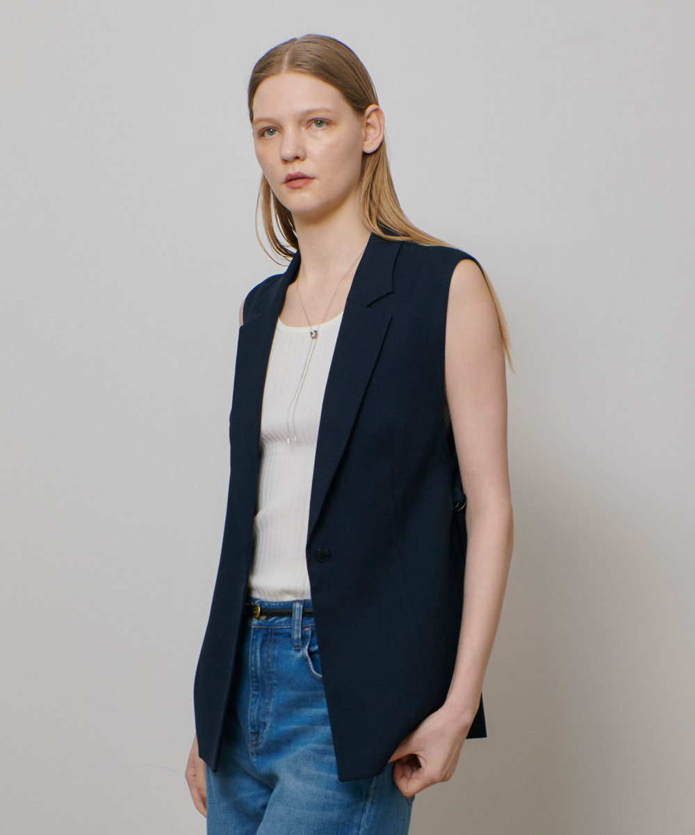 allureville 麻調カルゼサイドオープンジレ ネイビー (65)