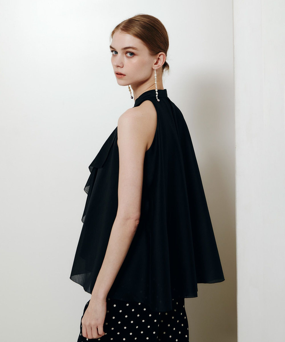 LOULOU WILLOUGHBY 【LOULOU WILLOUGHBY】ラッフルレイヤーアメスリブラウス ブラック (95)