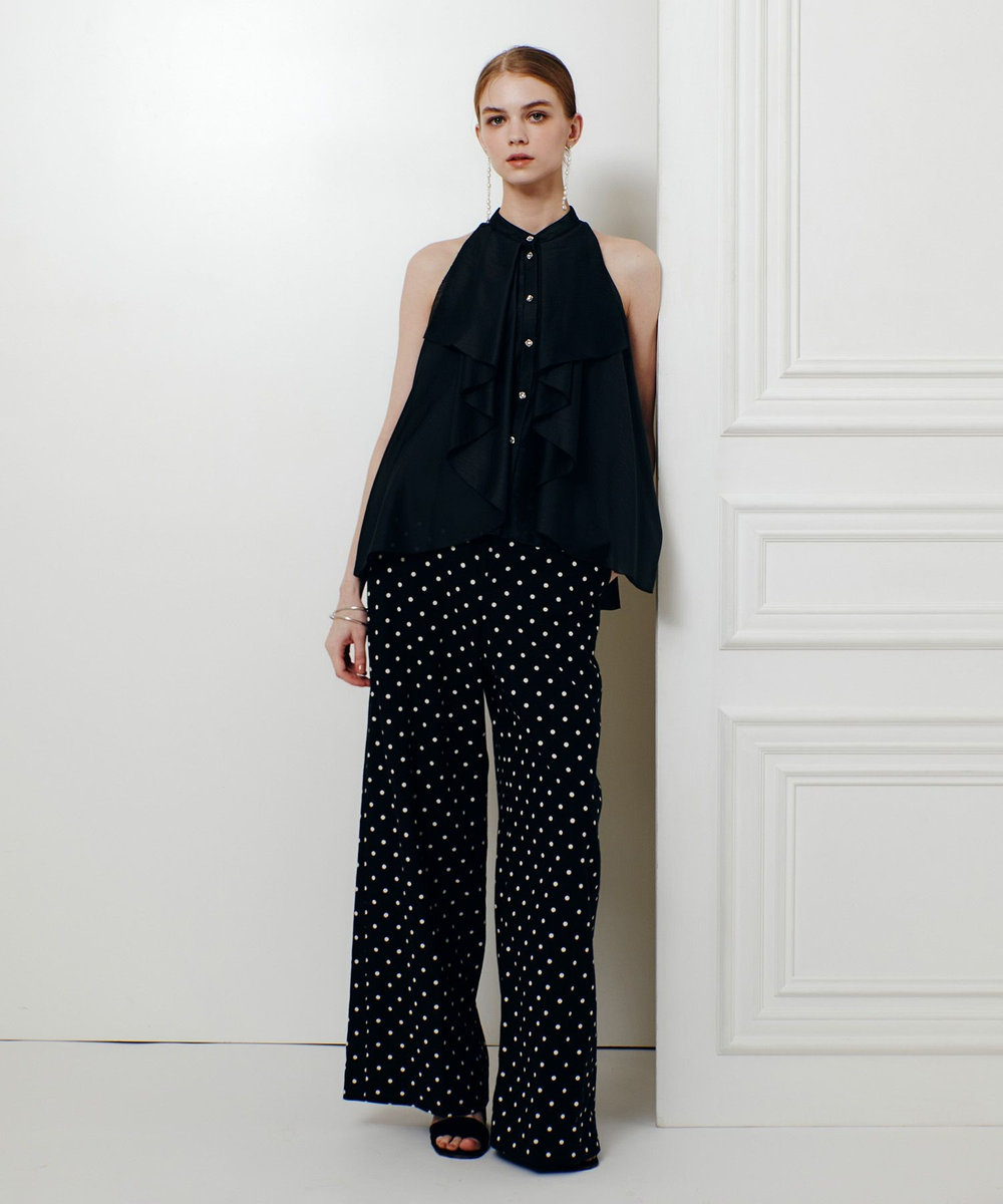 LOULOU WILLOUGHBY 【LOULOU WILLOUGHBY】ラッフルレイヤーアメスリブラウス ブラック (95)