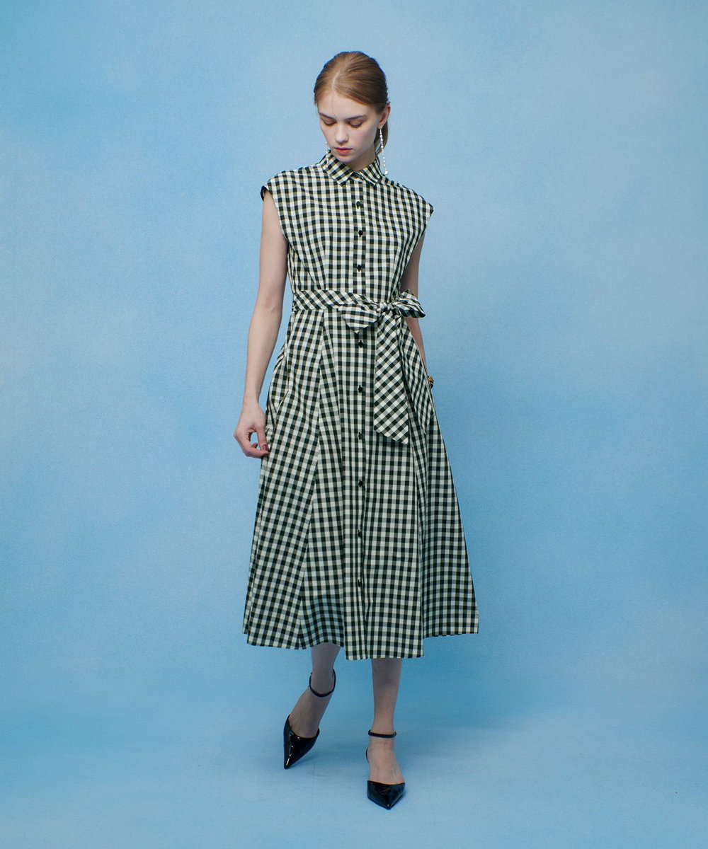 LOULOU WILLOUGHBY 【LOULOU WILLOUGHBY】スラブギンガムシャツワンピース ブラック (97)