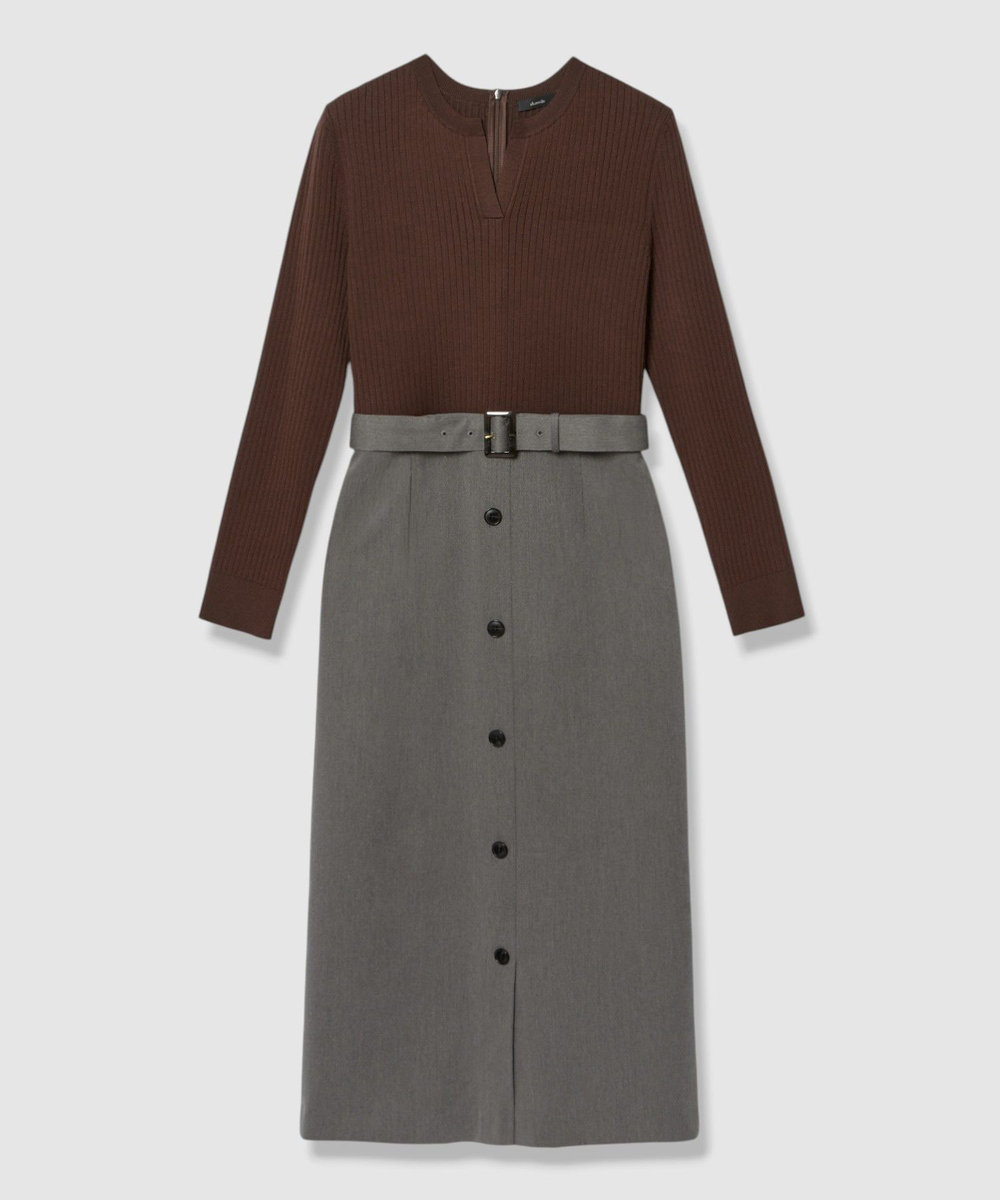 allureville キーネックドッキングワンピース ブラウン系 (88)