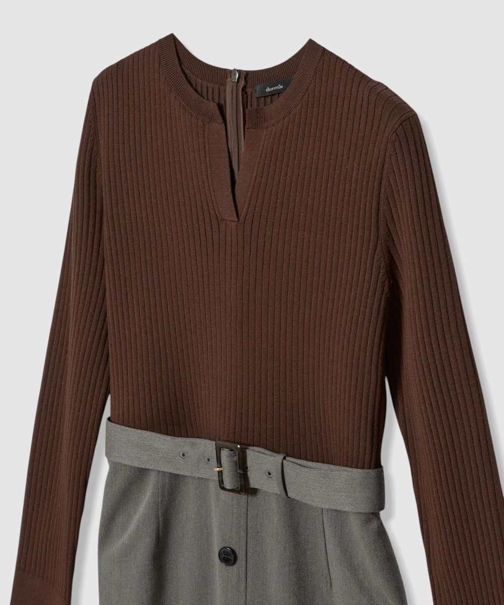 allureville キーネックドッキングワンピース ブラウン系 (88)