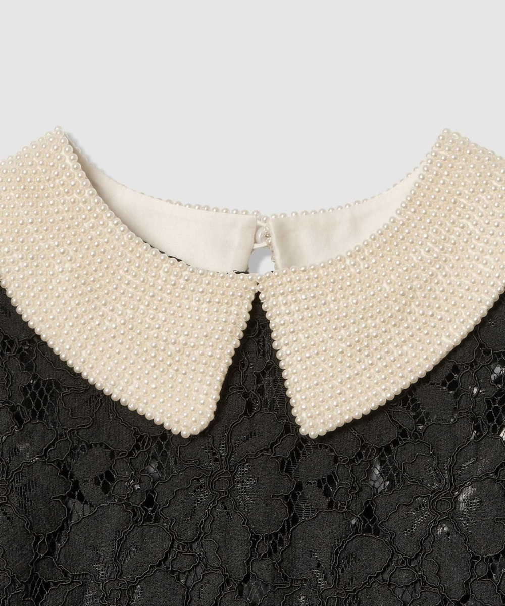 LOULOU WILLOUGHBY 【LOULOU WILLOUGHBY】パールネックレースワンピース ブラック (95)