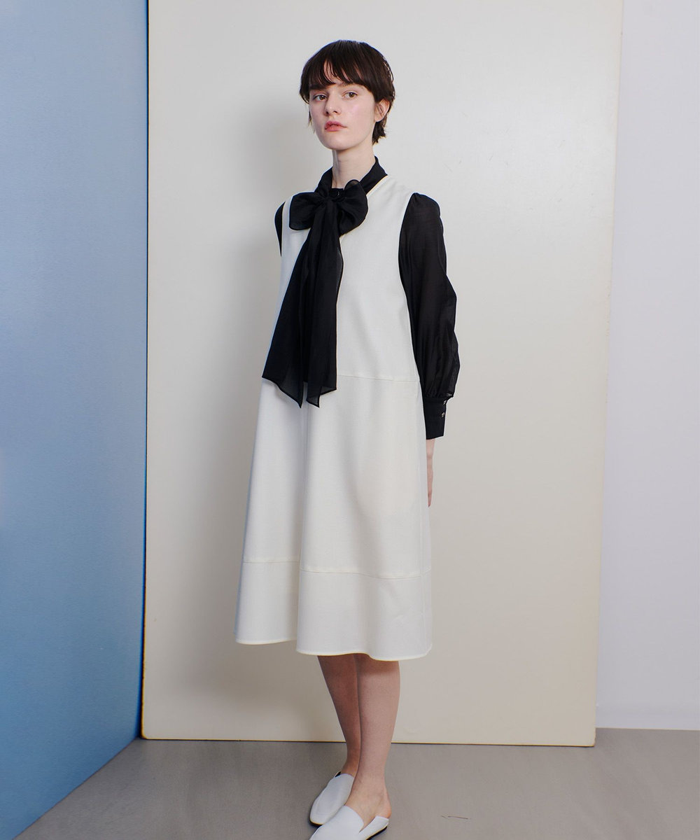 美品✨ルネ バイカラー ノースリーブ ボウタイ ワンピース フレア 白 黒 34 V/Nオーバーフレアワンピース|allureville OFFICIAL SITE / ONLINE