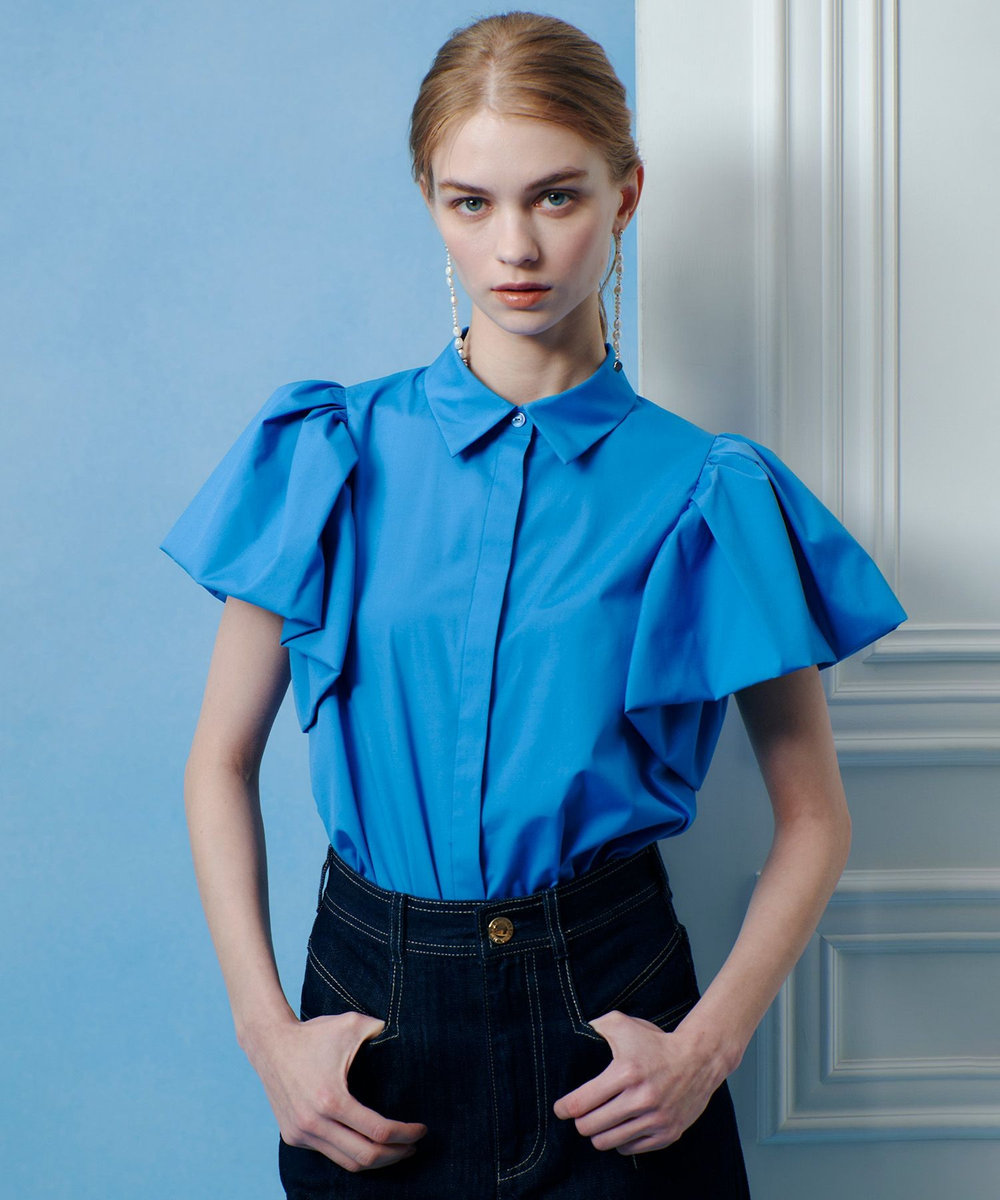 LOULOU WILLOUGHBY バルーンスリーブシャツブラウス ブルー (61)