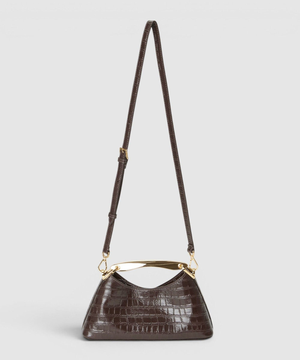 buying 【Elleme(エレメ)】MINI BOOMERANG CROCO ハンドバッグ ダークブラウン (82)