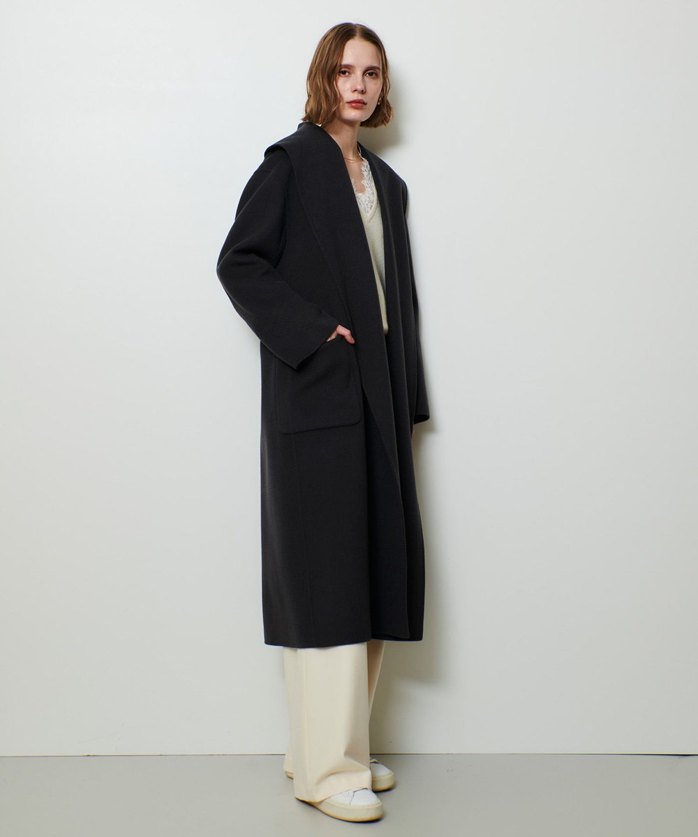 allureville カシミヤ混リバーショールコート チャコールグレー (94)