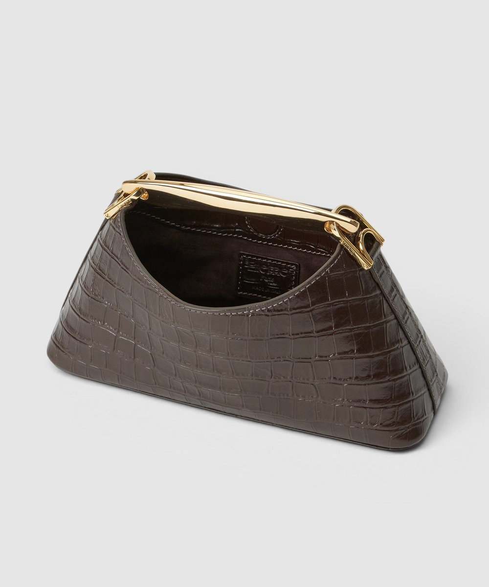 buying 【Elleme(エレメ)】MINI BOOMERANG CROCO ハンドバッグ ダークブラウン (82)
