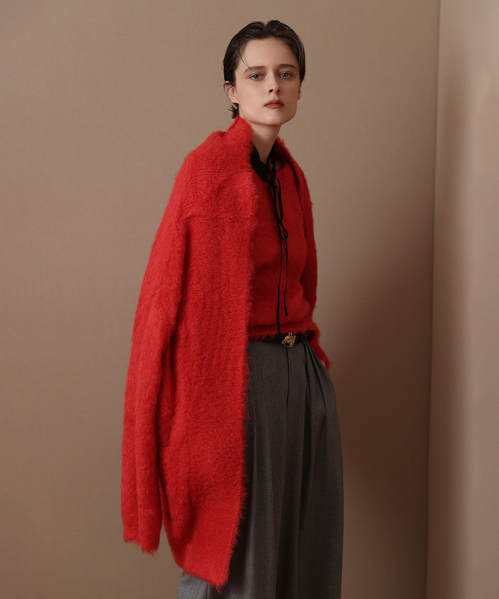 allureville ウェーブシャギーモヘヤカーディガン レッド (43)