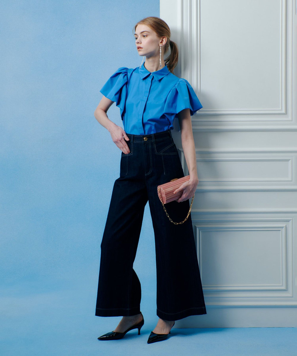 LOULOU WILLOUGHBY バルーンスリーブシャツブラウス ブルー (61)