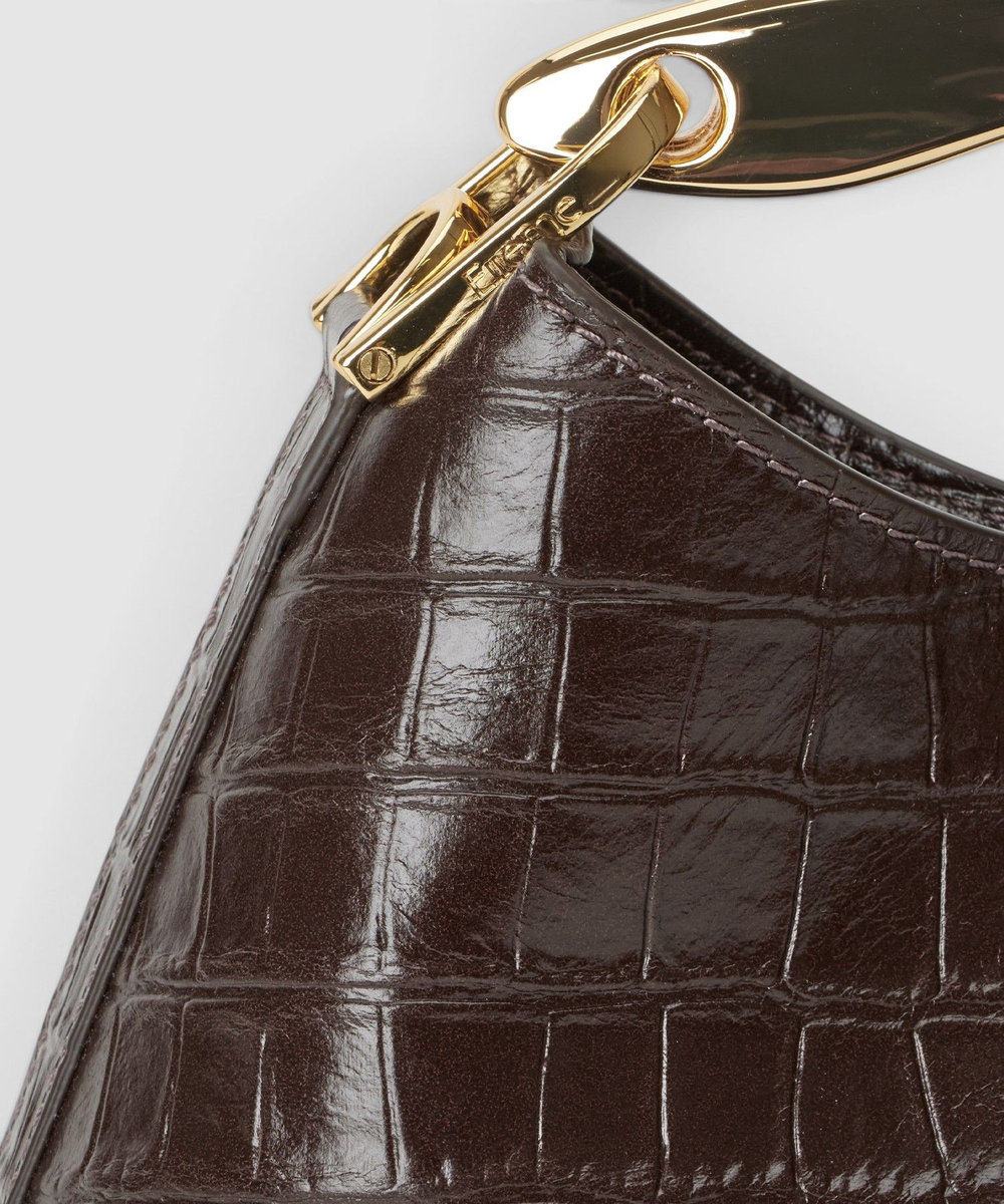 buying 【Elleme(エレメ)】MINI BOOMERANG CROCO ハンドバッグ ダークブラウン (82)