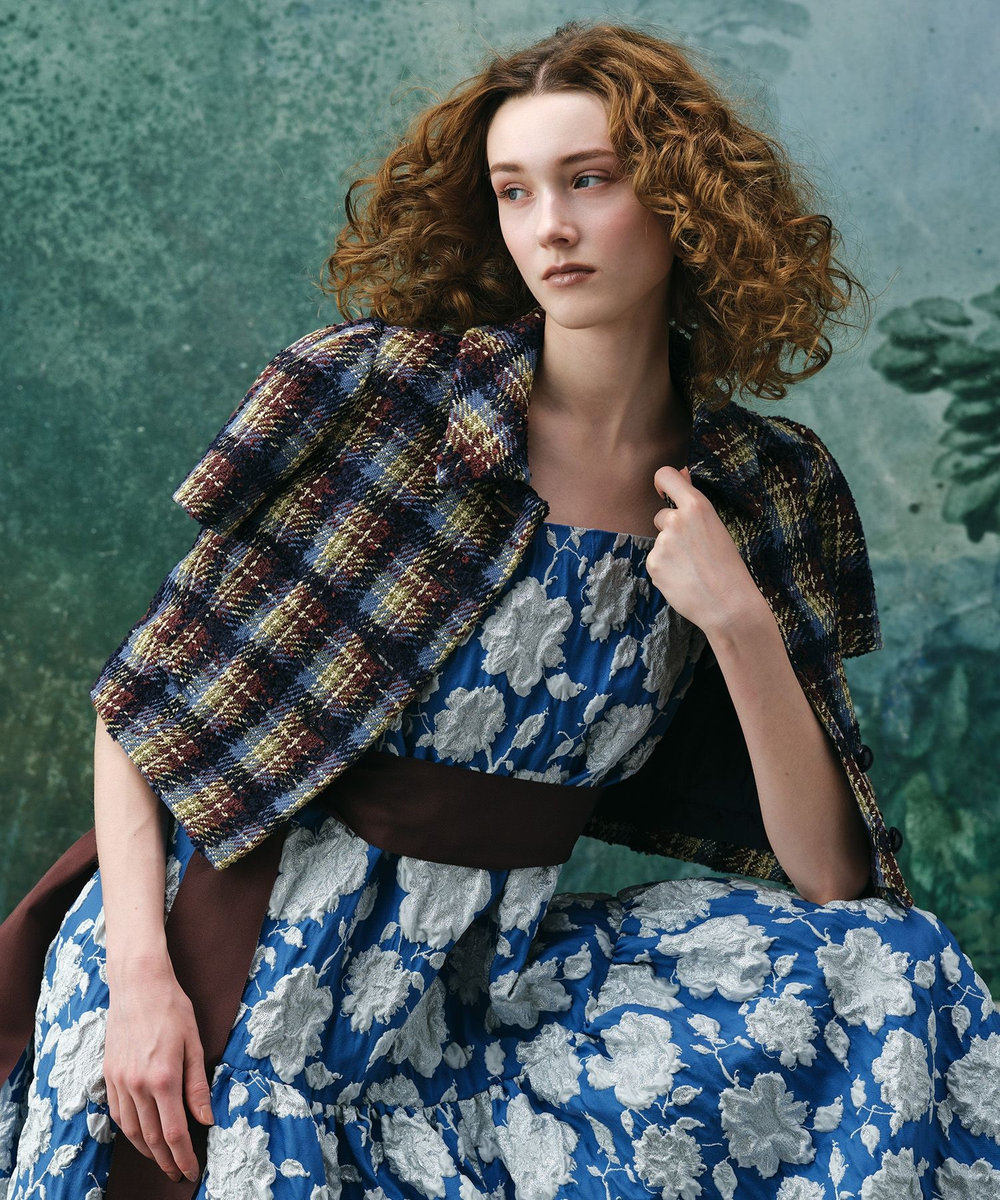 LOULOU WILLOUGHBY チェックフラワーモチーフ半袖ジャケット ブラウン系 (88)