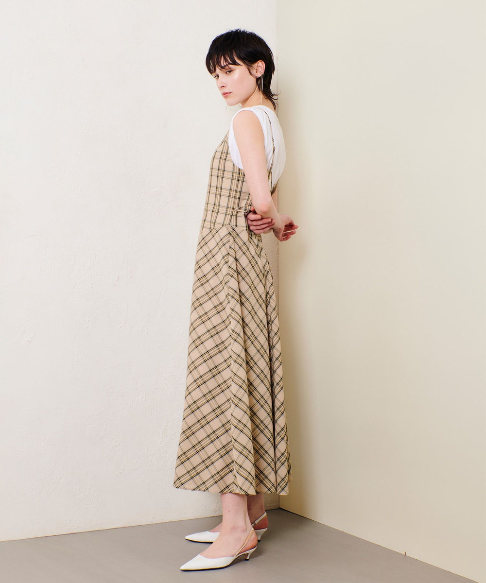 allureville チェックバックコンシャスキャミワンピース ベージュ (11)