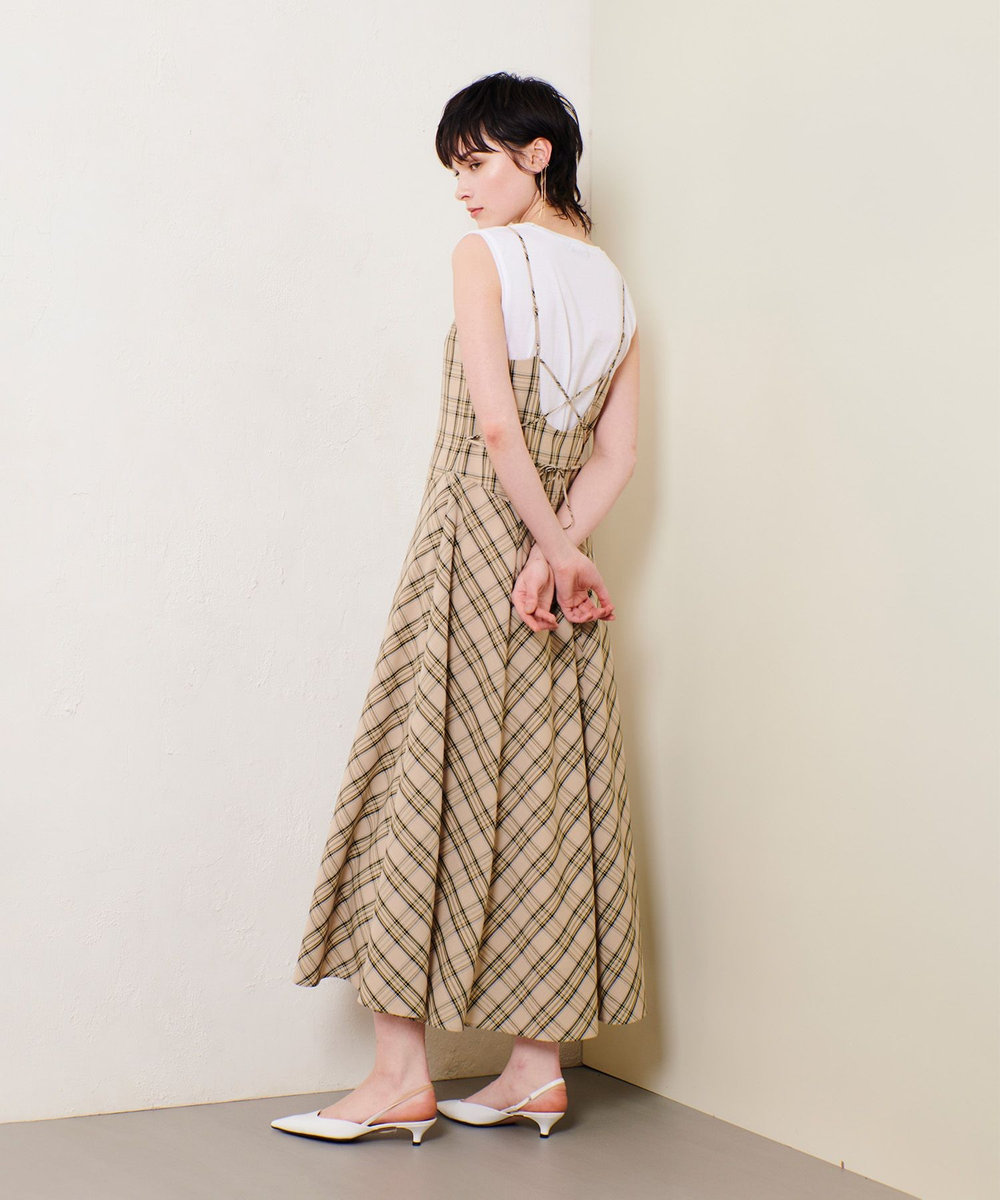 allureville チェックバックコンシャスキャミワンピース ベージュ (11)