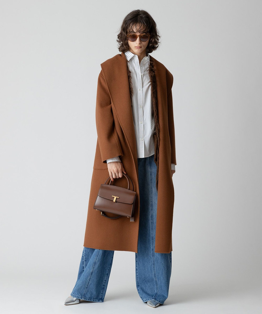allureville カシミヤ混リバービックショールコート キャメル (84)