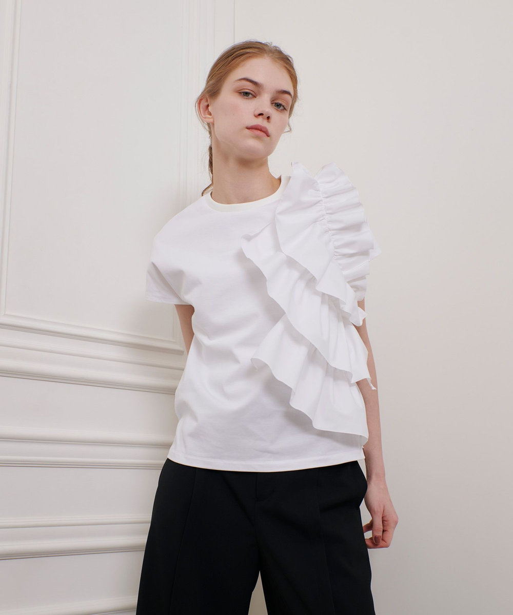LOULOU WILLOUGHBY 【LOULOU WILLOUGHBY】ギャザーレイヤーＴシャツ オフホワイト (02)
