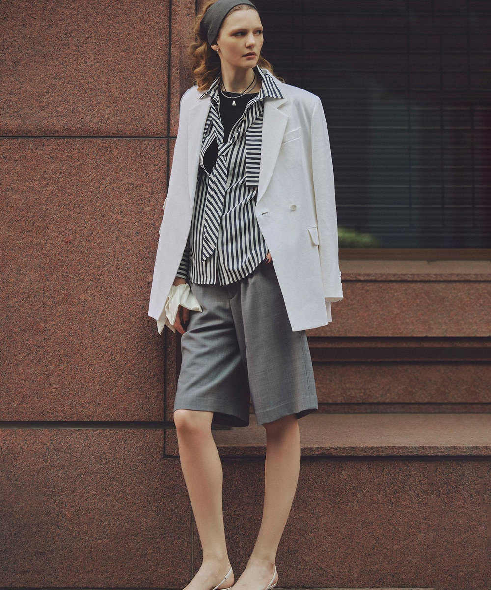 allureville リオペルアシメフラップポケットジャケット オフホワイト (02)