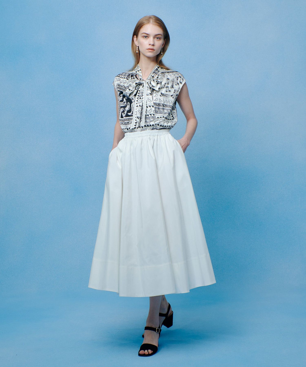 LOULOU WILLOUGHBY WEB 一部店舗限定【LOULOU WILLOUGHBY】ウエスタンスカーフプリントリボンブラウス ブラック (95)